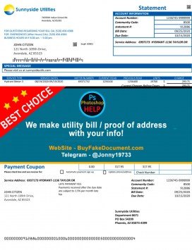 Washington Sunnyside Utilities water utility bill Sample Fake utility bill